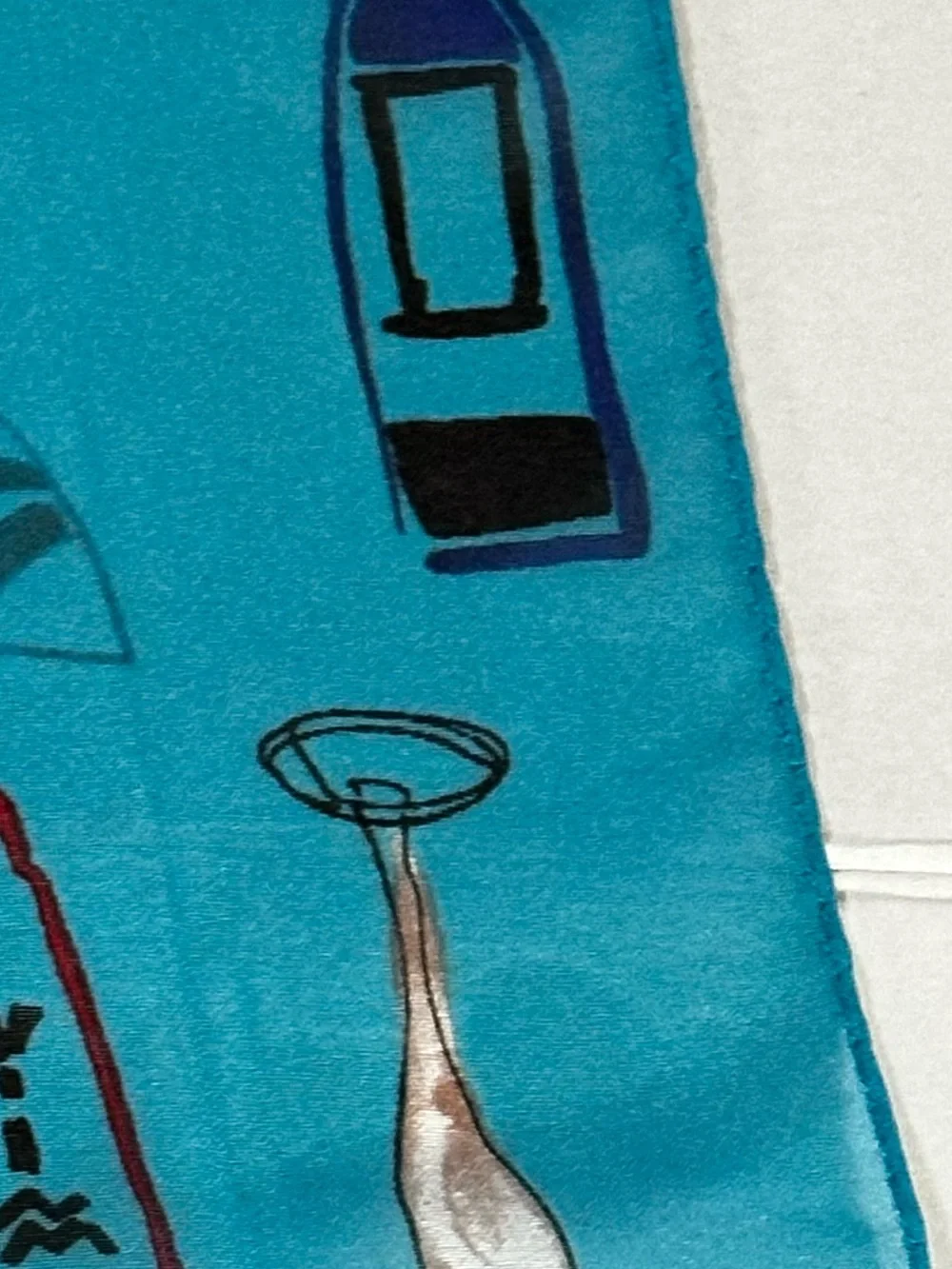 VTG 1980s-90s Liz Claiborne Turquoise Blue Wine & Grapes Print Sheer Scarf